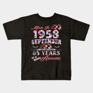 Flower Made In 1958 September 65 Years Of Being Awesome Kids T-Shirt